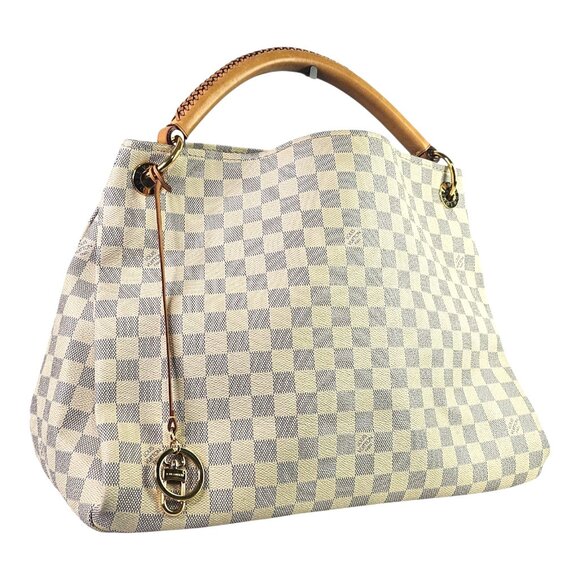 LOUIS VUITTON Azur Artsy MM White Shoulder Bag Monogram Woven Handle LV Tote - Picture 1 of 16
